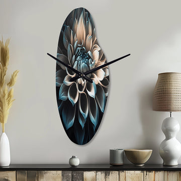 Blue And White Dahlia Flowers III - Asymmetric Metal Wall Clock